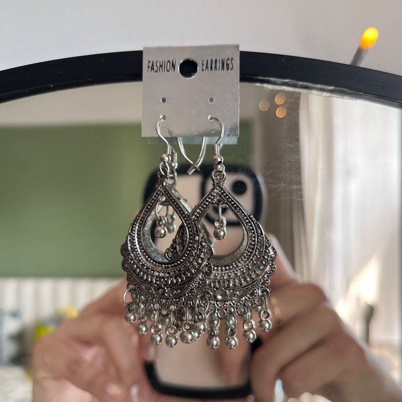 Antique Oxidised Chandbali Jhumkas