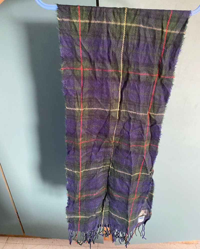 korea Navy Green Check Wool‑Touch Scarf