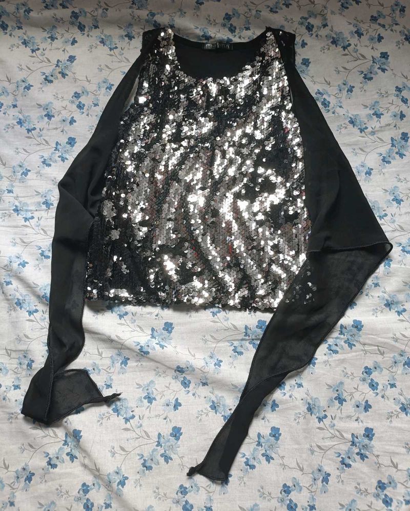 Silver Sequin Crop Top