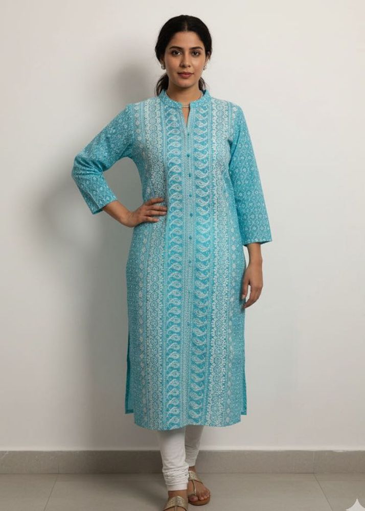 blue chikankari kurti