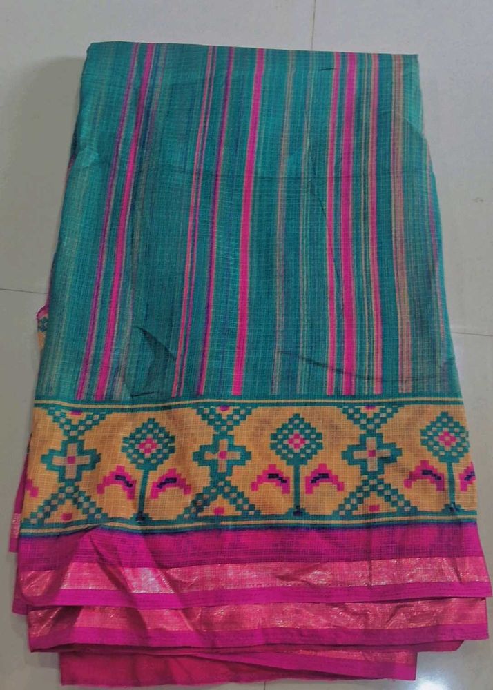 green and pink saree