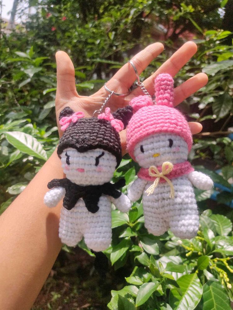Crochet Kuromi &amp; My Melody Keychain