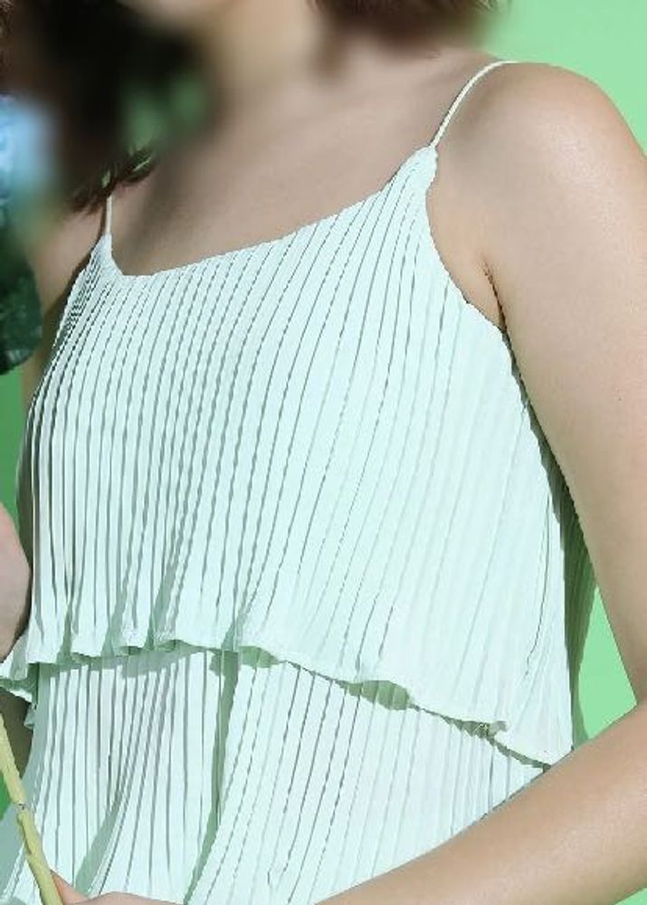 Mint Green Stripped Ruffled  Layered Top