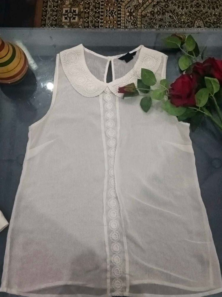 White Lace Detail Sleeveless Top