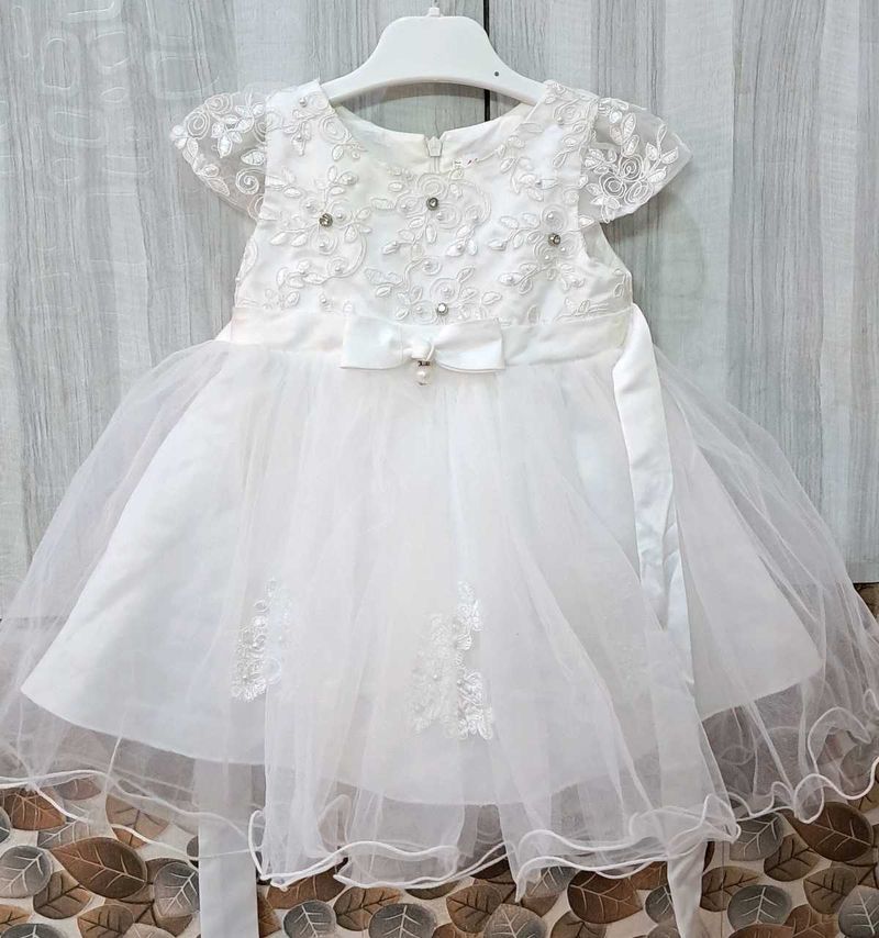 Elegant White Embroidered Frock