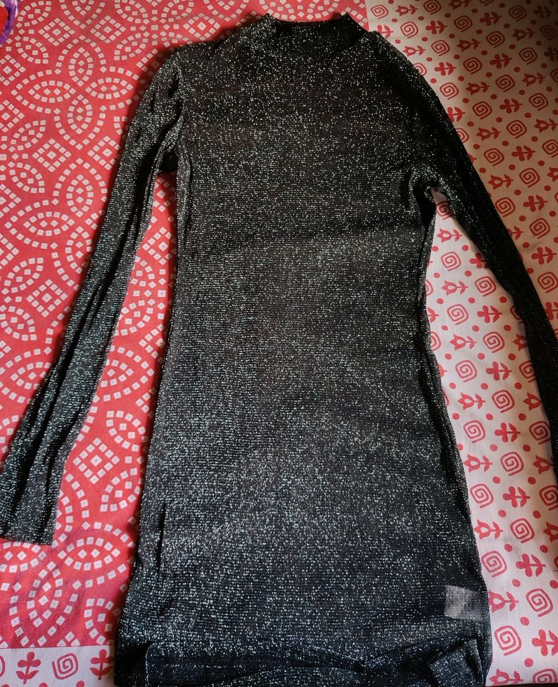 Shein Transparent Dark black Glittery Bodycon Dress. Unused. Stretchable Upto Bust Size 42