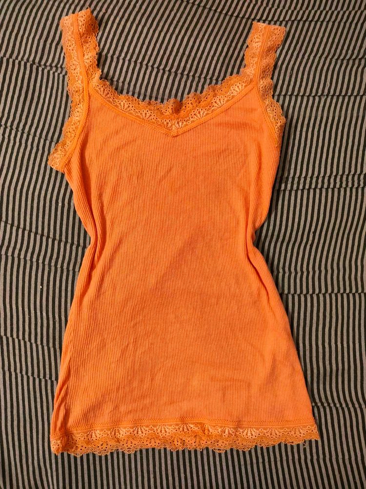 Orange Lace Trim Cami Top