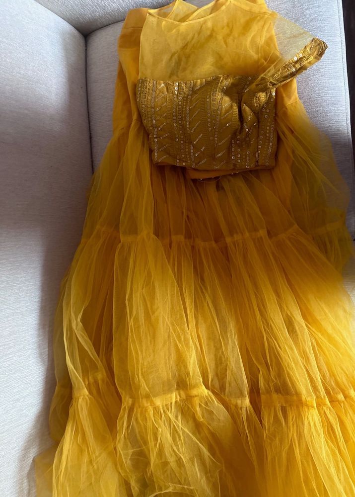 Yellow Lehanga Set With Tulle Skirt