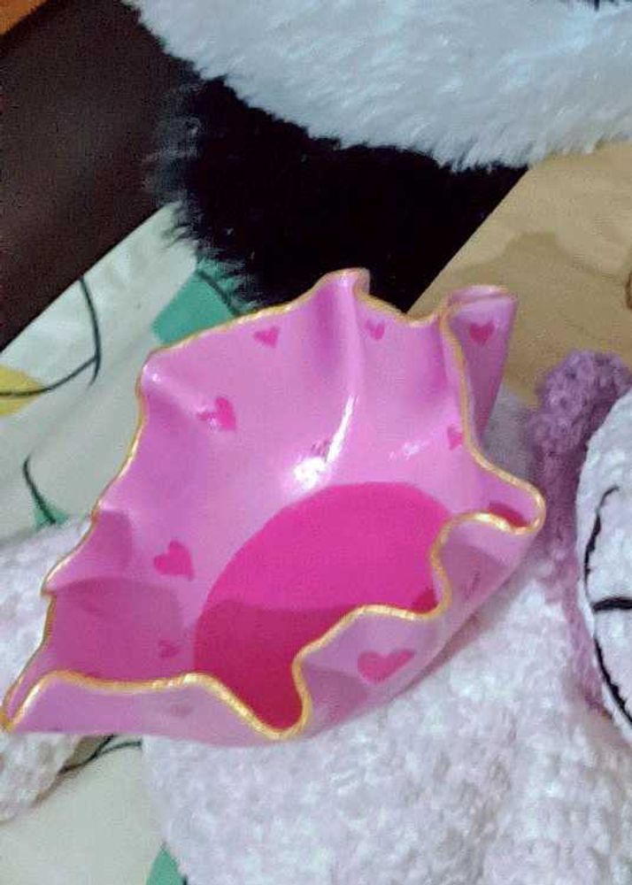Handmade Pink Heart Trinket Dish Bowl