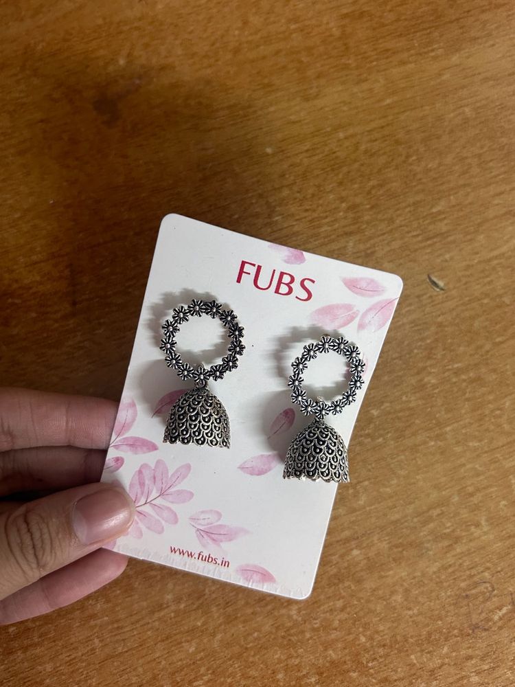 FUBS Silver Jhumka Earrings