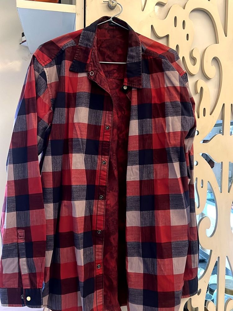 Red &amp; Blue Plaid Button-Down Double Side