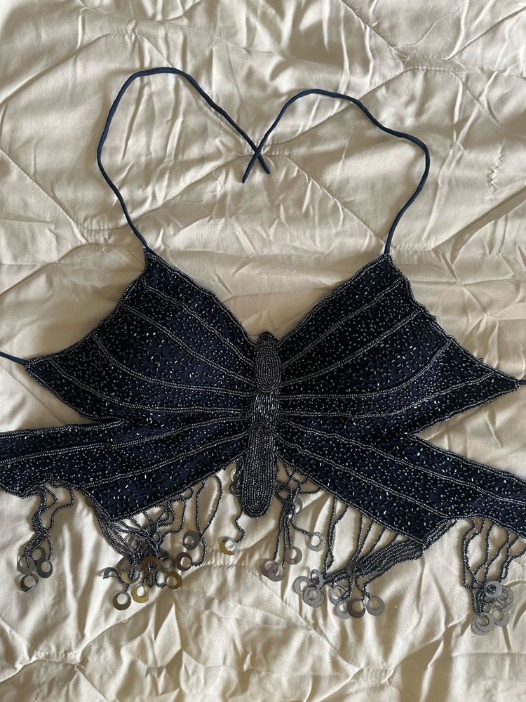 Blue Butterfly Tie-up top