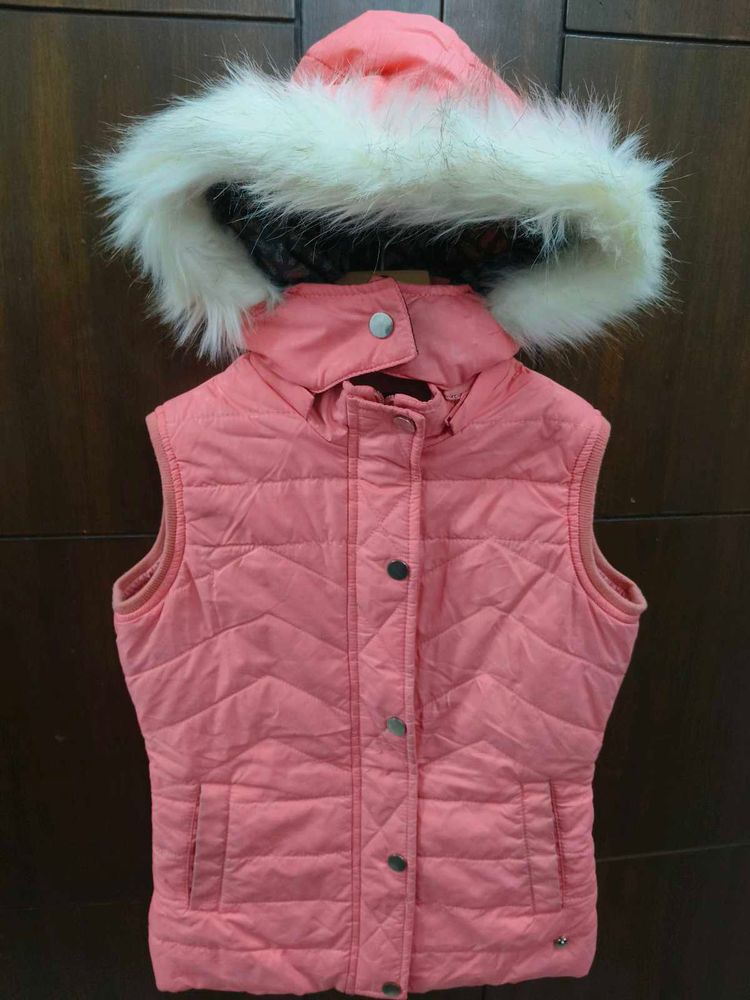 Pink Hooded Winter Jacket Size-28