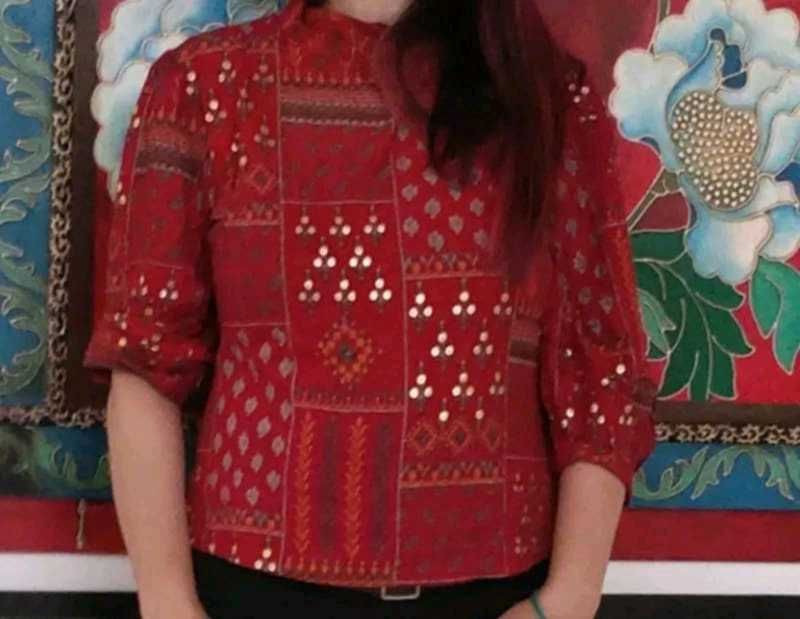 Red Patchwork Blouse
