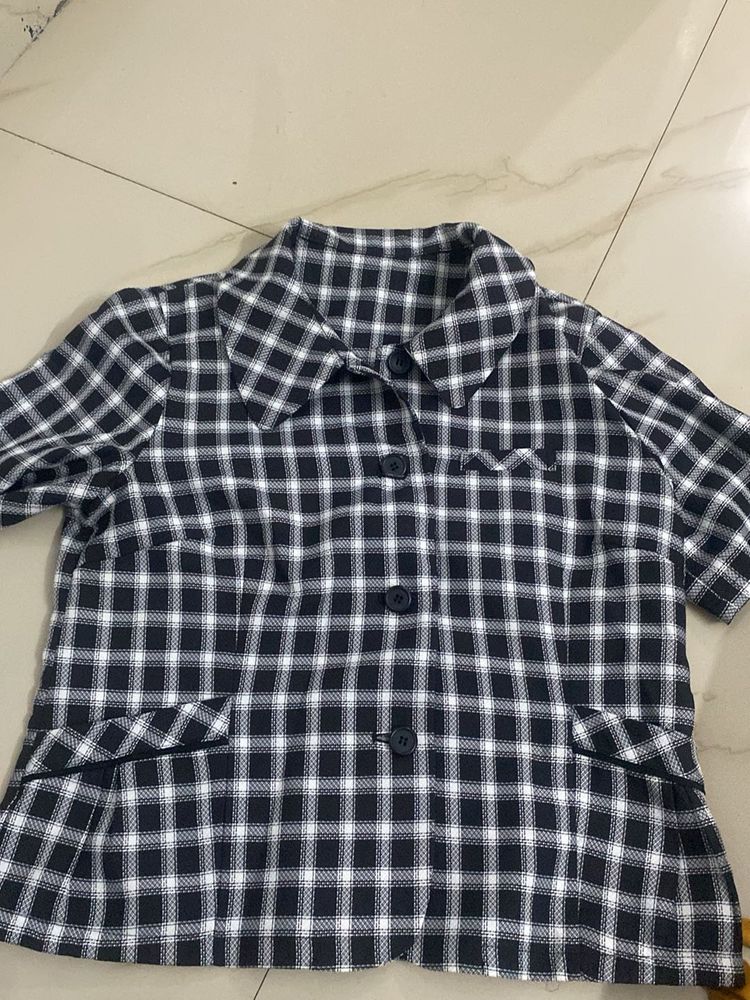 Plaid Blazer/ cute koren style top