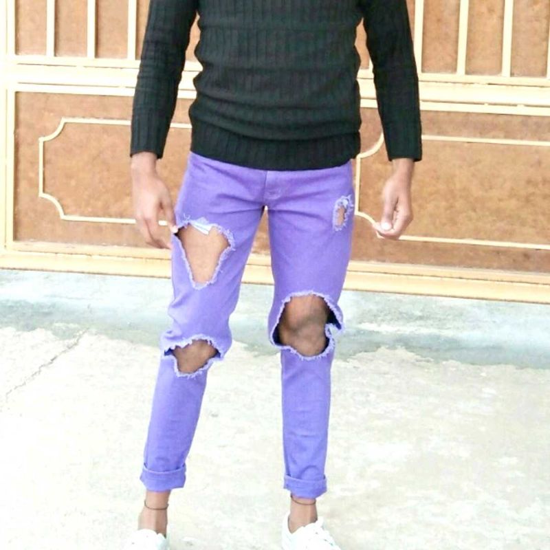 Ripped Purple Denim Jeans