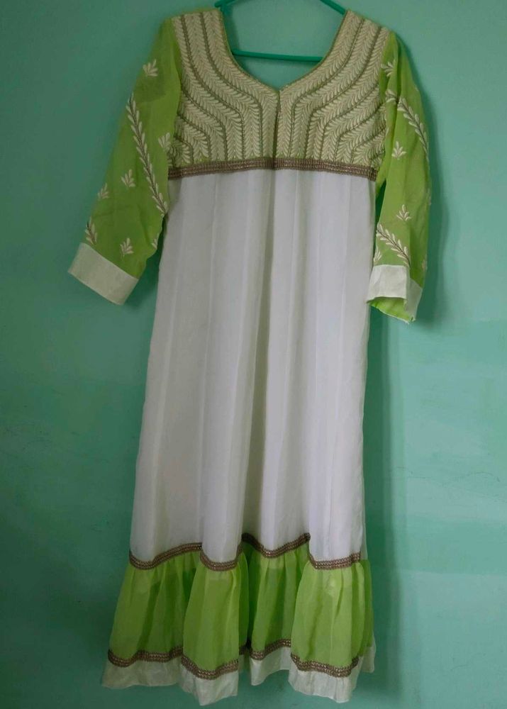 White With Green Ethnic Wear