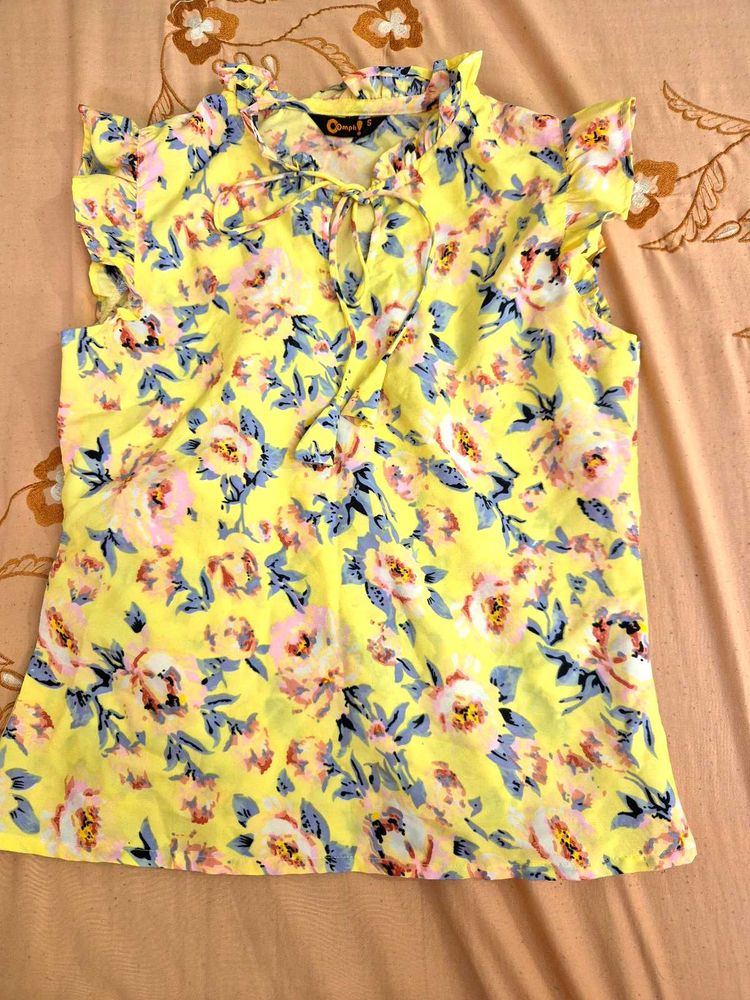 Floral Yellow Top For Girls