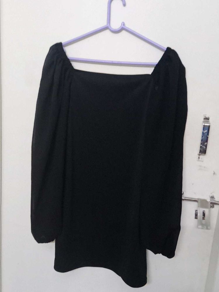 Black Balloon Sleeve Dress