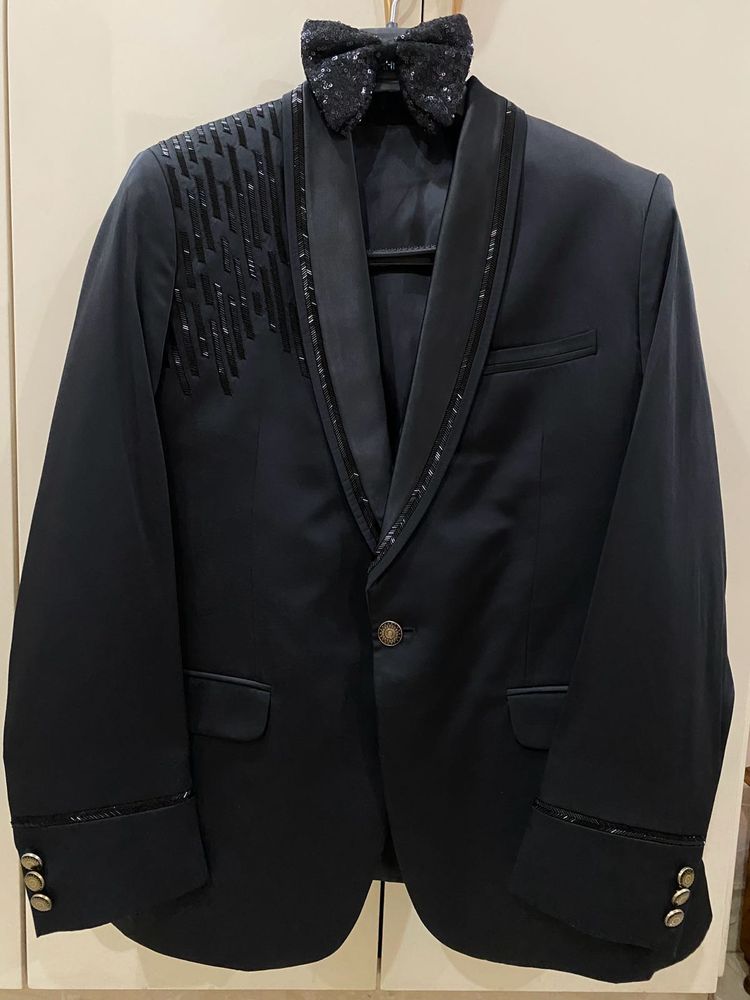 Premium Royal Black Tuxedo- Blazer-waistcoat-Bow