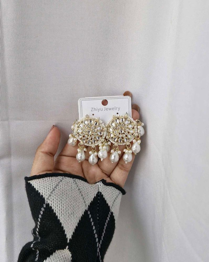 Gold Plated Oversized Kundan Round Earrings🤍