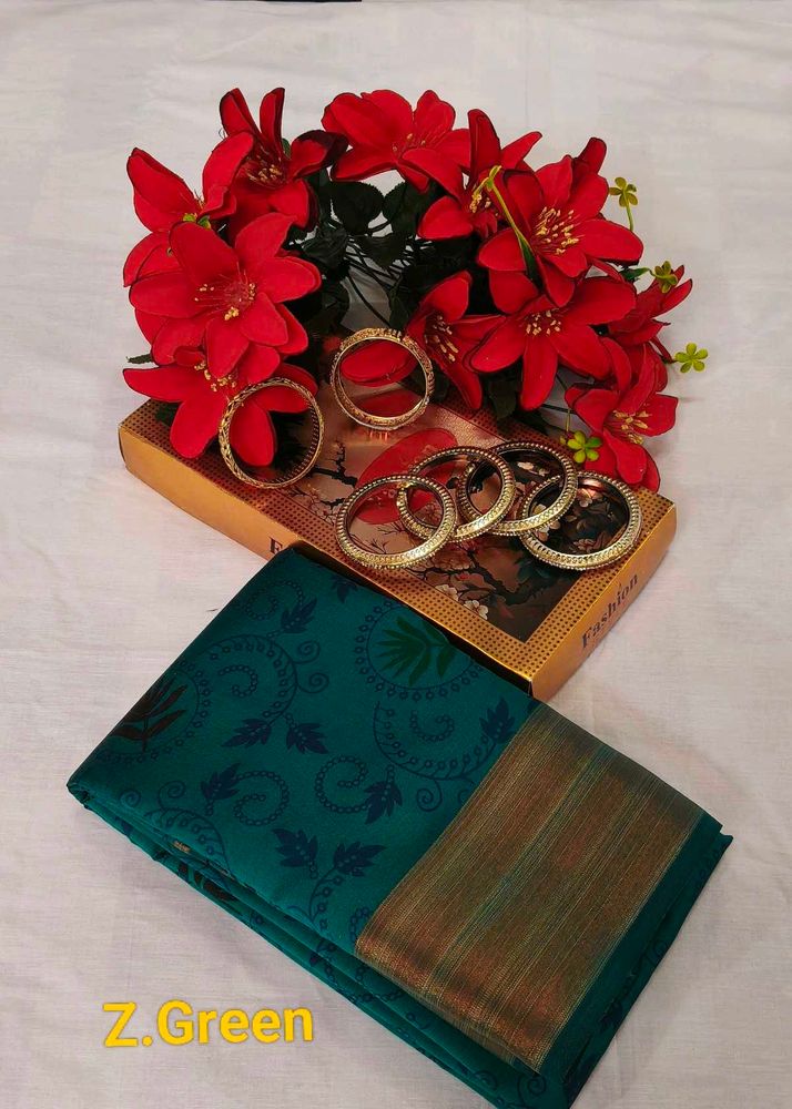 Green Full Printed Zaree Patta Saree