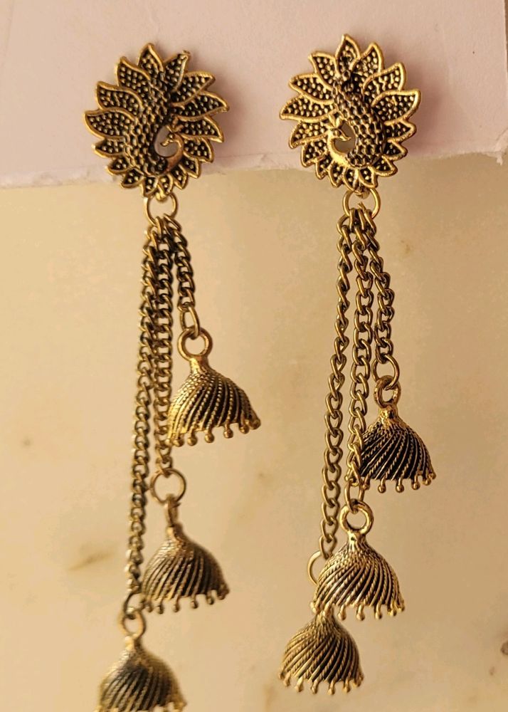 Peacock Gold Coloured Earrings For Weddings