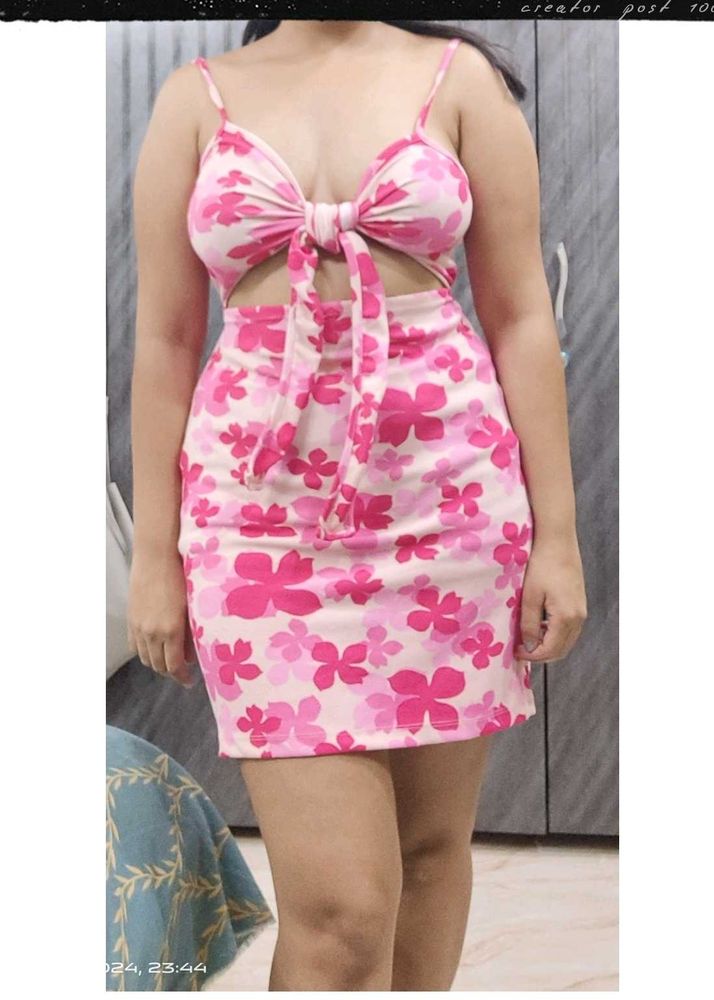 Floral Dress Pink Beach Wear