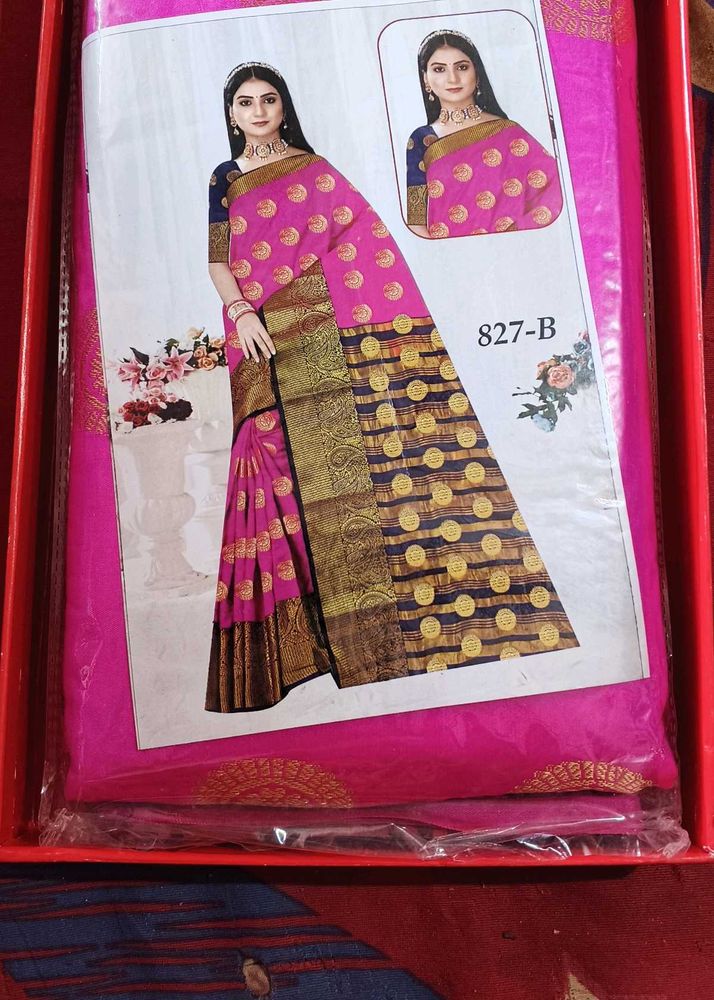 Elegant Pink &amp; Gold Saree