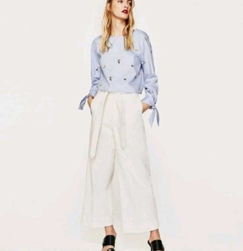 ZARA Banana Avocado Embroidery Top