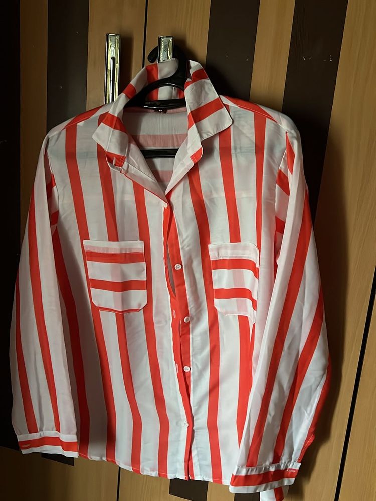Red &amp; White Printed Shirt For Casual Wear