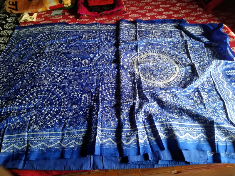 KANTHASTITCHED BLUE GORGEOUS SAREE NO DEFECT