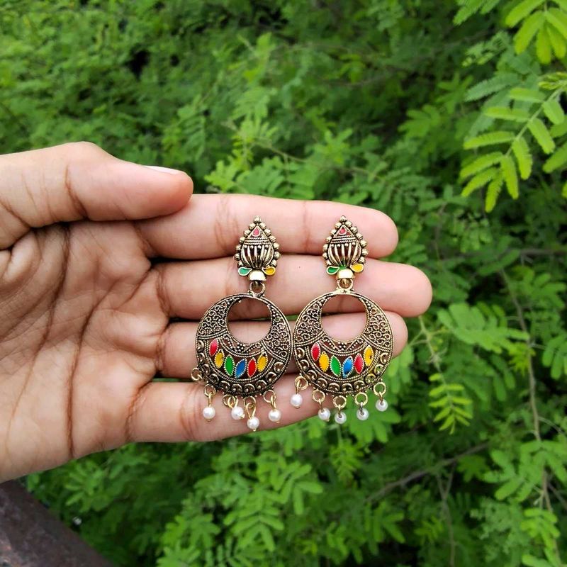Traditional Golden + Multicolour Earrings