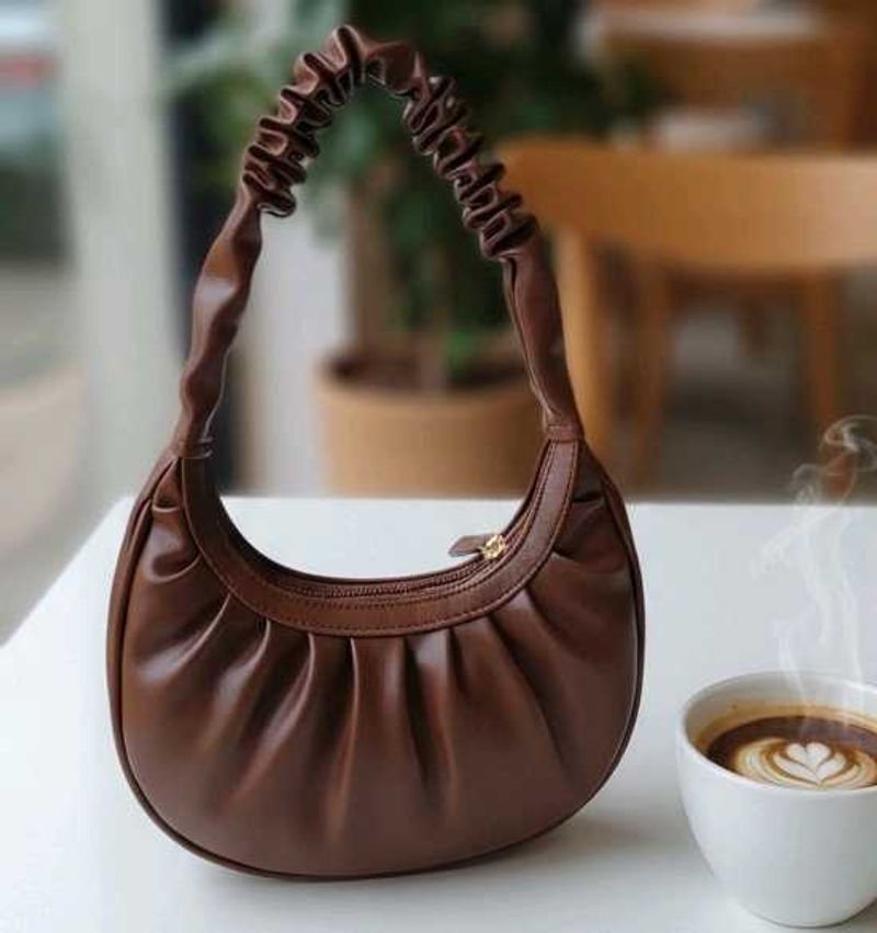 Brown Ruched Handle Bag