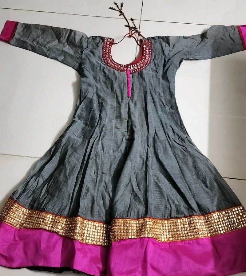 Grey Long Sleeves Anarkali Dress