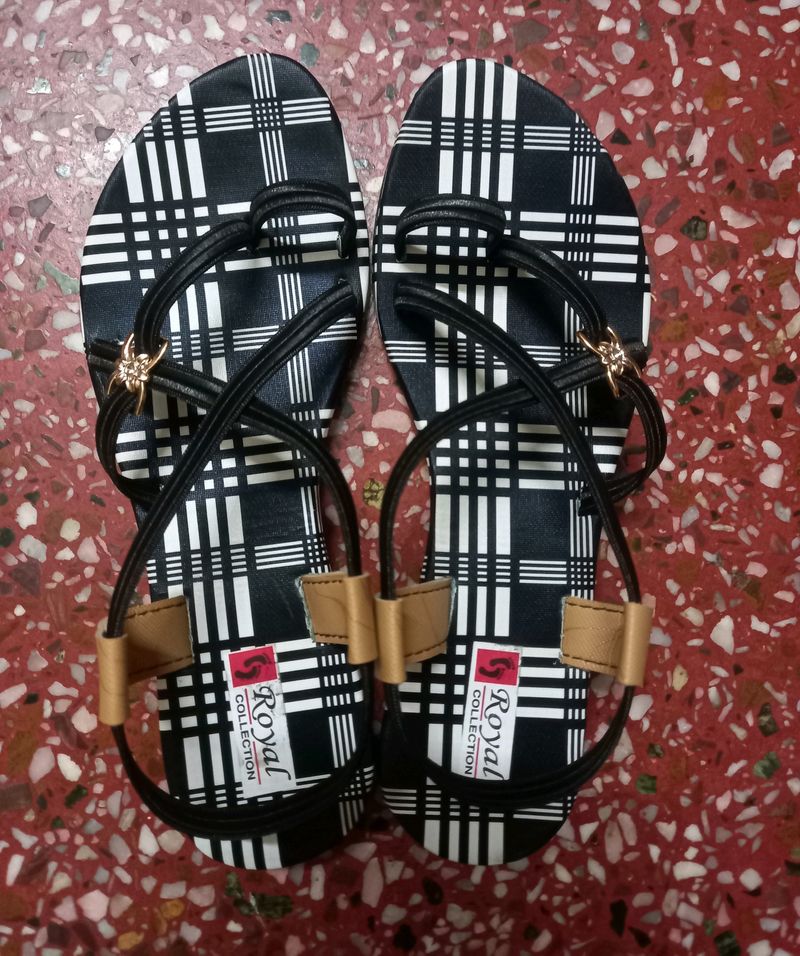 Stylish Flat Sandals For Girls And Women. Black And White Sandals. Sandals.