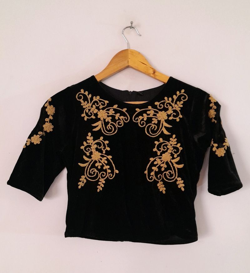 Black Embroidered Velvet Blouse (Women&#39;s)