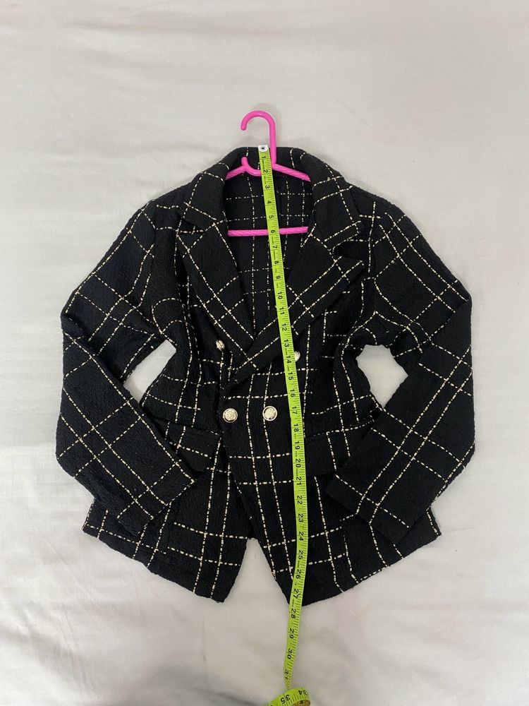 charcoal black with gold Chic Plaid Blazer size M