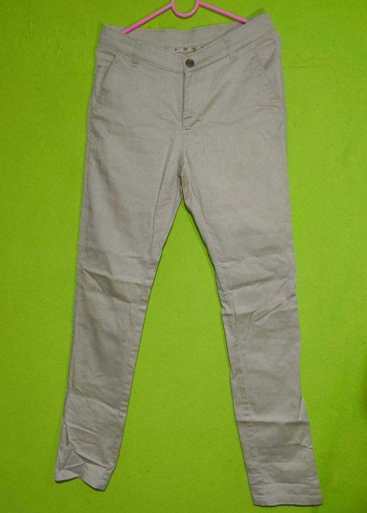 Beige Straight Leg Pants/Trousers