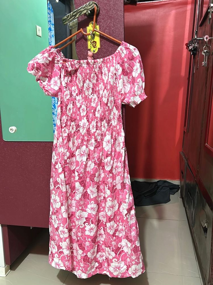 Pink Floral Off-Shoulder Dress