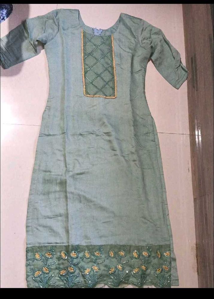 Sage Green Embroidered Kurta Dupatta Set