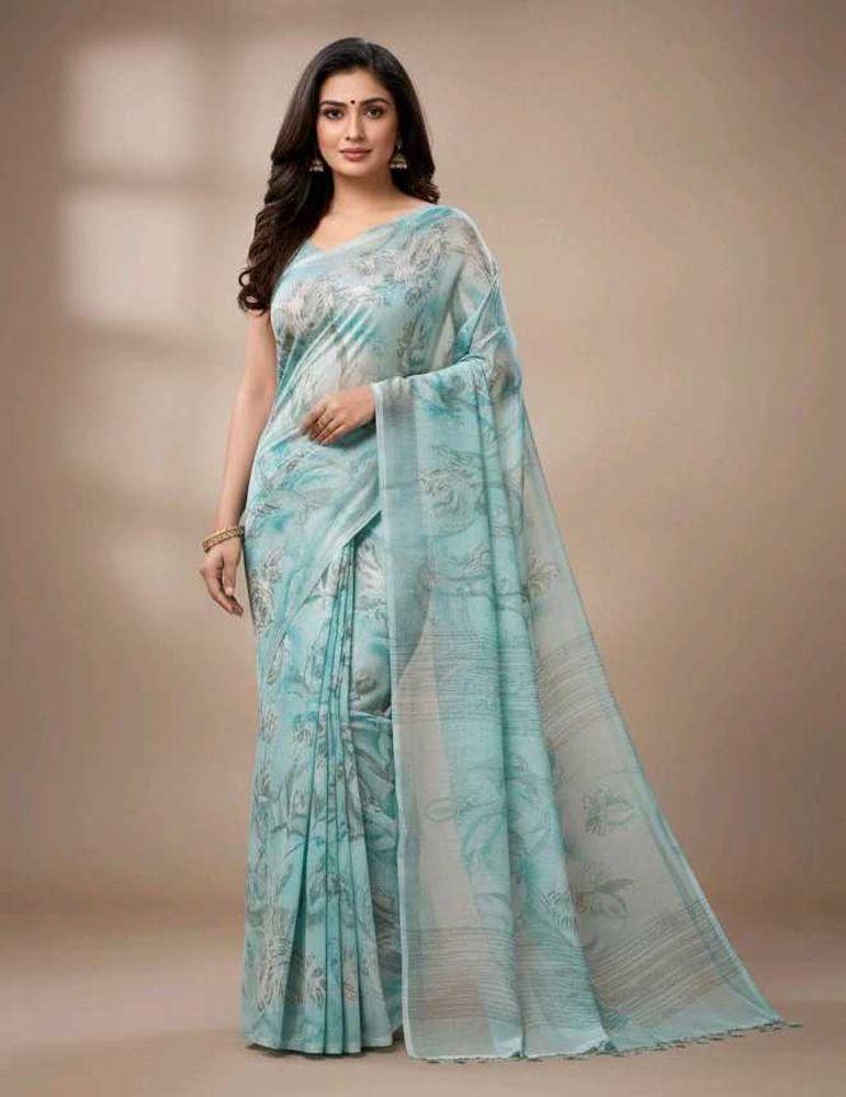 Elegant Blue Printed Saree
