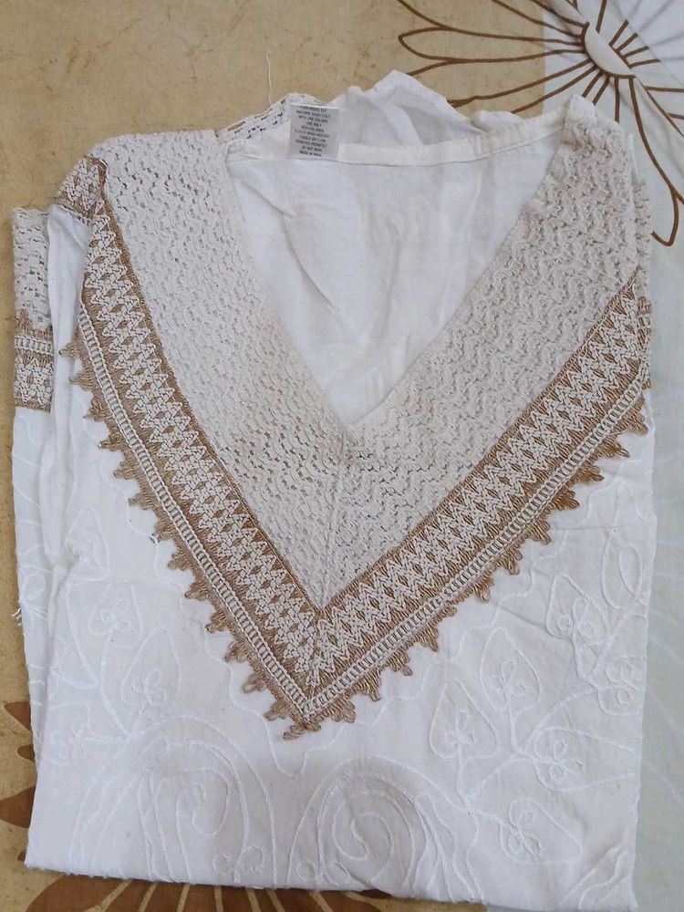 Crochet Trim White Top
