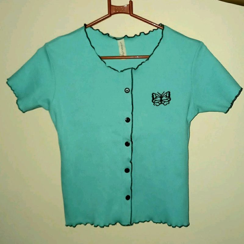 Butterfly Crop Top in Sky Blue Colour