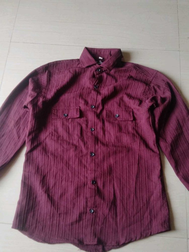 Burgundy Striped Button-Down Shirt