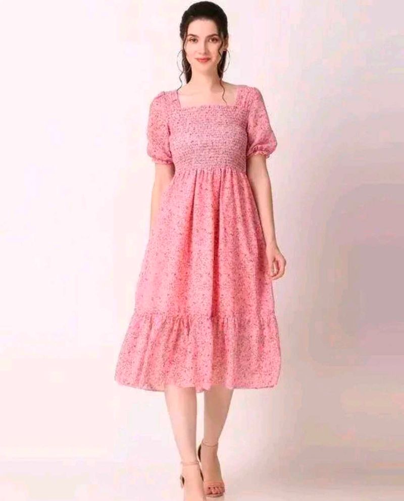 Pink Floral Midi Dress