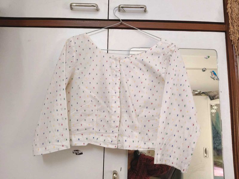 Ivory Schiffli Boat Neck Blouse