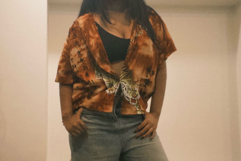 Tiger Print Button-Down Shirt