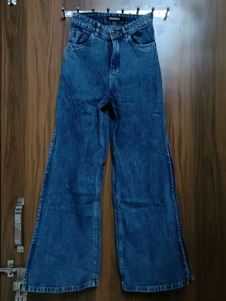 Wide Leg Denim Jeans( with side slit)