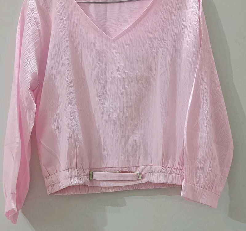 Pink Long Sleeve V-Neck Top